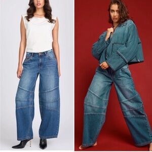 NWT Free People x One Teaspoon Barrel Leg Seamed Jeans in Deep Pacifica Jeans